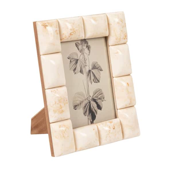 Ivory 1.3 in. x 10 in. Marbled Resin Studded Picture Frame