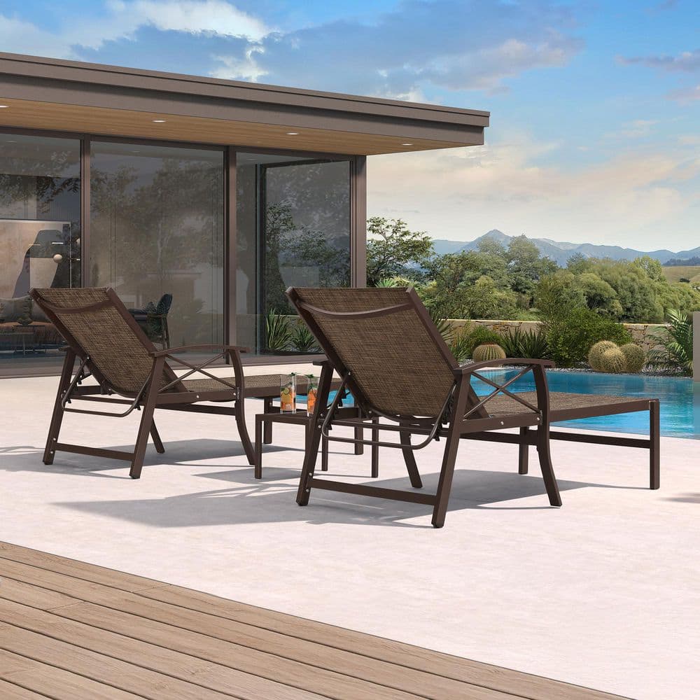 3-Pieces Oversize Metal Aluminum Outdoor Chaise Lounge Patio Lounge Chair with Side Table price history on PriceWatchPro
