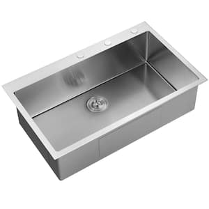 Stainless Steel 36 in. Single Bowl Drop-in or Undermount Kitchen Sink with Thick Deck and Grid