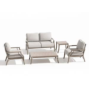 Lamando 5-Piece Aluminum Patio Outdoor Conversation Set with Light Mixed Gray Cushions Loveseat