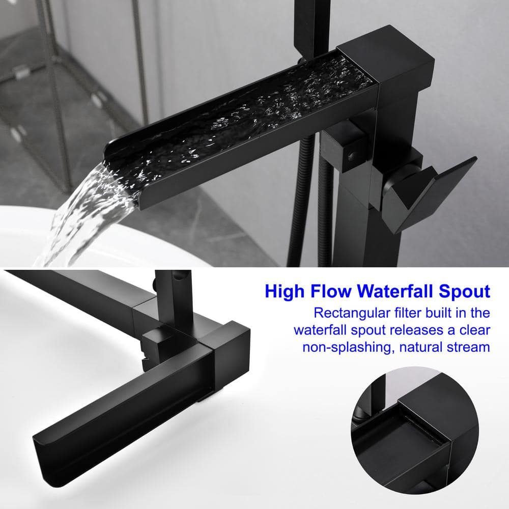 Black Brass Single Handle Floor Mounted Tub Filler