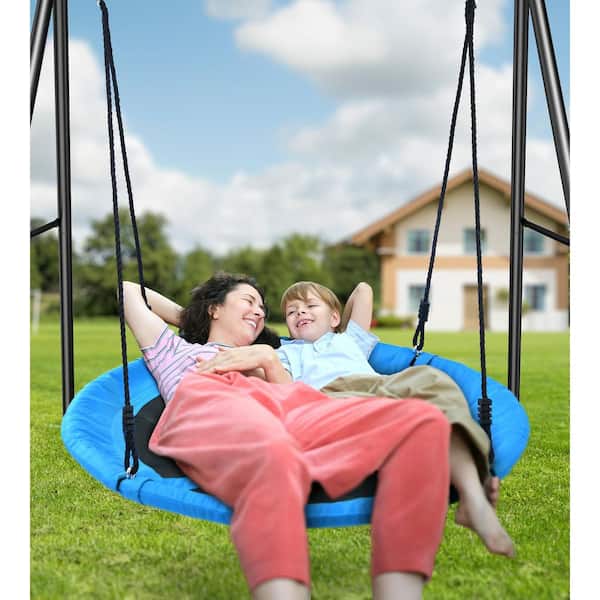Blue A-Frame Saucer Swing with Heavy Duty Metal Stand for Kids