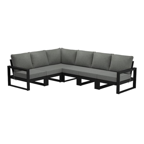 Endless Black Frame 6-Piece All Weather Plastic Outdoor Patio Modular Sectional Set with Gray Cushions