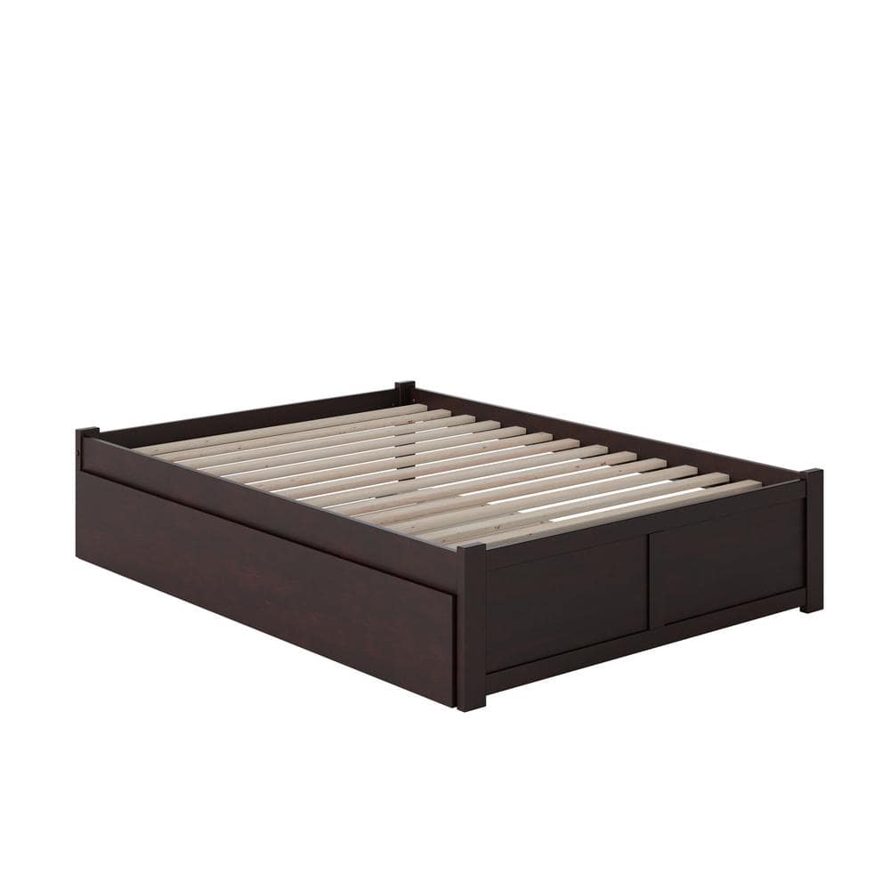 Espresso Queen Wood Platform Bed with Trundle and Slats