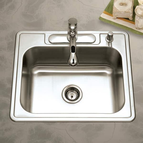 Houzer Glowtone 25 in. Stainless Steel Topmount 4-hole Single Bowl 8 in. Deep Kitchen Sink - 2522-8BS4-1