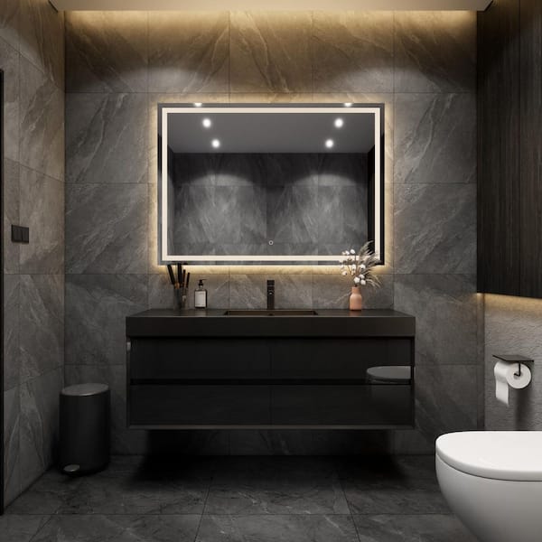 MIA 59 in. W. x 20 in. D x 24 in. H Single Sink Floating Bath Vanity in Gloss Black with Black Stainless-Steel Top