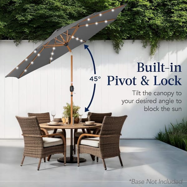 best sun blocking patio umbrella Best Choice Products 10ft Solar LED Lighted Outdoor Woodgrain Pattern Steel Market Patio Umbrella