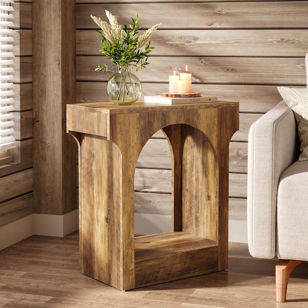 Andrea 23.6 in. Rustic Brown Short Rectangle Wood End Table with Storage Space for Living Room, Nightstand for Bedroom