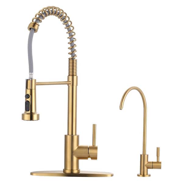 Gold 20.3 in. H Single Handle Pull Down Sprayer Kitchen Faucet with Water Filter Faucet and 360° Swivel
