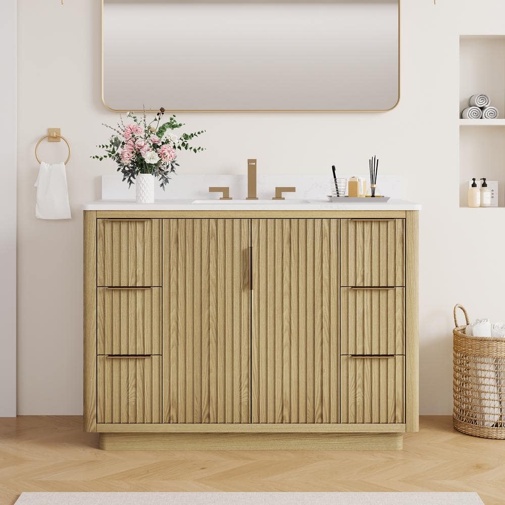 48 in. W x 22 in. D x 35 in. H Freestanding Bath Vanity in Oak with White Quartz Top price history on PriceWatchPro