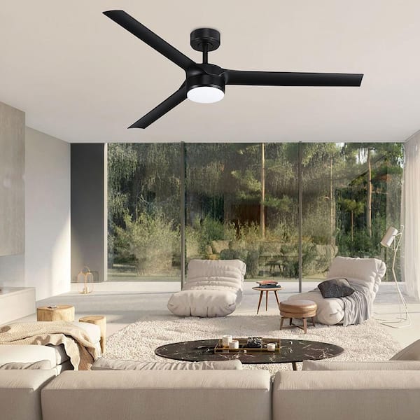 60 in. Smart Indoor/Outdoor Black Ceiling Fans with LED Lights and Remote, Quiet DC Motor, Controlled by WIFI Alexa App