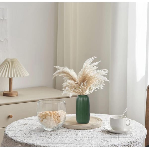 8 in. Green Ceramic Bottle Decorative Vase, Modern Small Ribbed Textured Flower Vase for Home Decor LSYF6R6