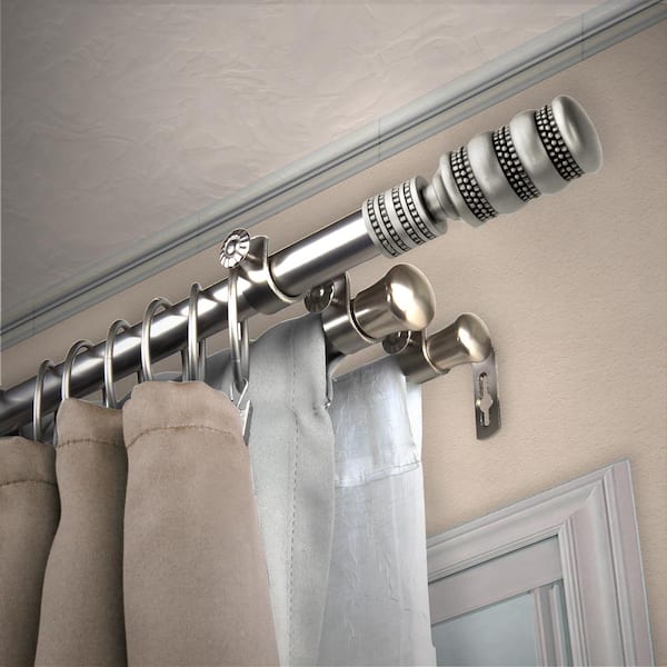 EMOH 13/16" Dia Adjustable 66" to 120" Triple Curtain Rod in Satin Nickel with Lucia Finials