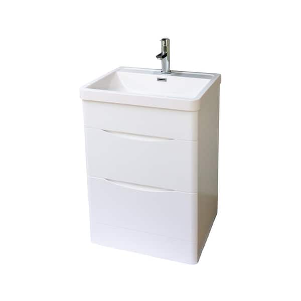 Dreamwerks 24 in. W x 18 in. D x 33 in. H Freestanding Modern White Bathroom Vanity in Pearl White Vanity Top