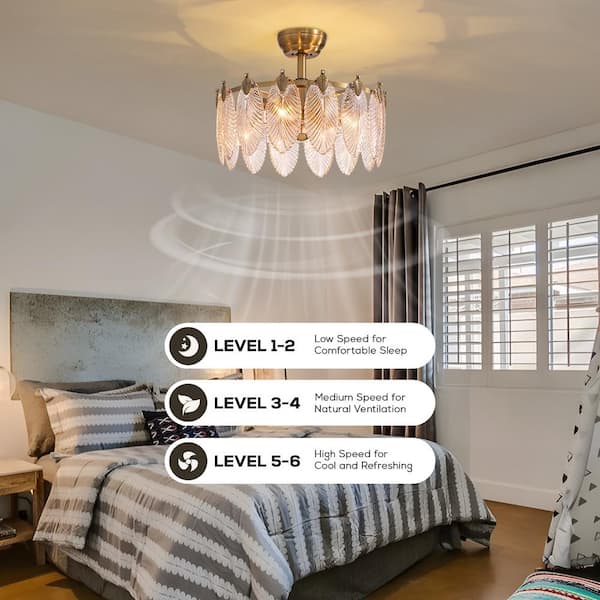 Modern 20 in. Smart Indoor Gold Textured Crystal Chandelier Ceiling Fan with No Bulb Included with Remote Included