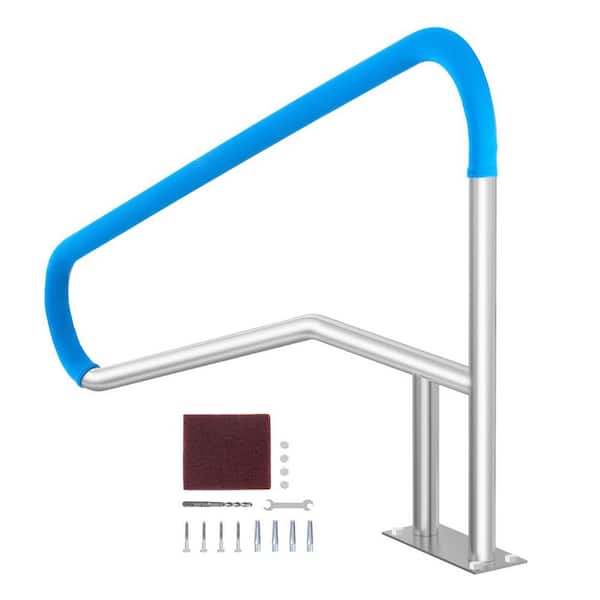 54 in. x 36 in. Stainless Steel Silver Rustproof Pool Handrail with Blue Grip Cover, M8 Drill Bit and Self-Taping Screws