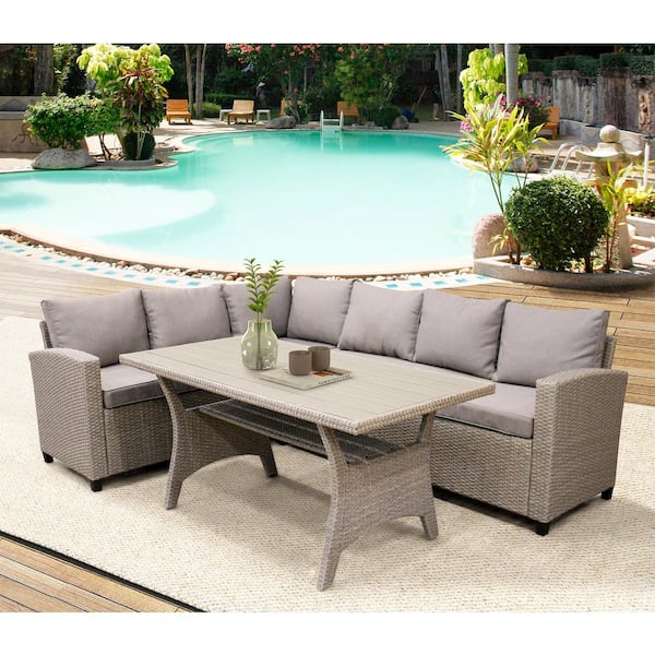 Sunfurnn Outdoor Patio Dining Table Set, Outdoor Couch And Dining Table Set
