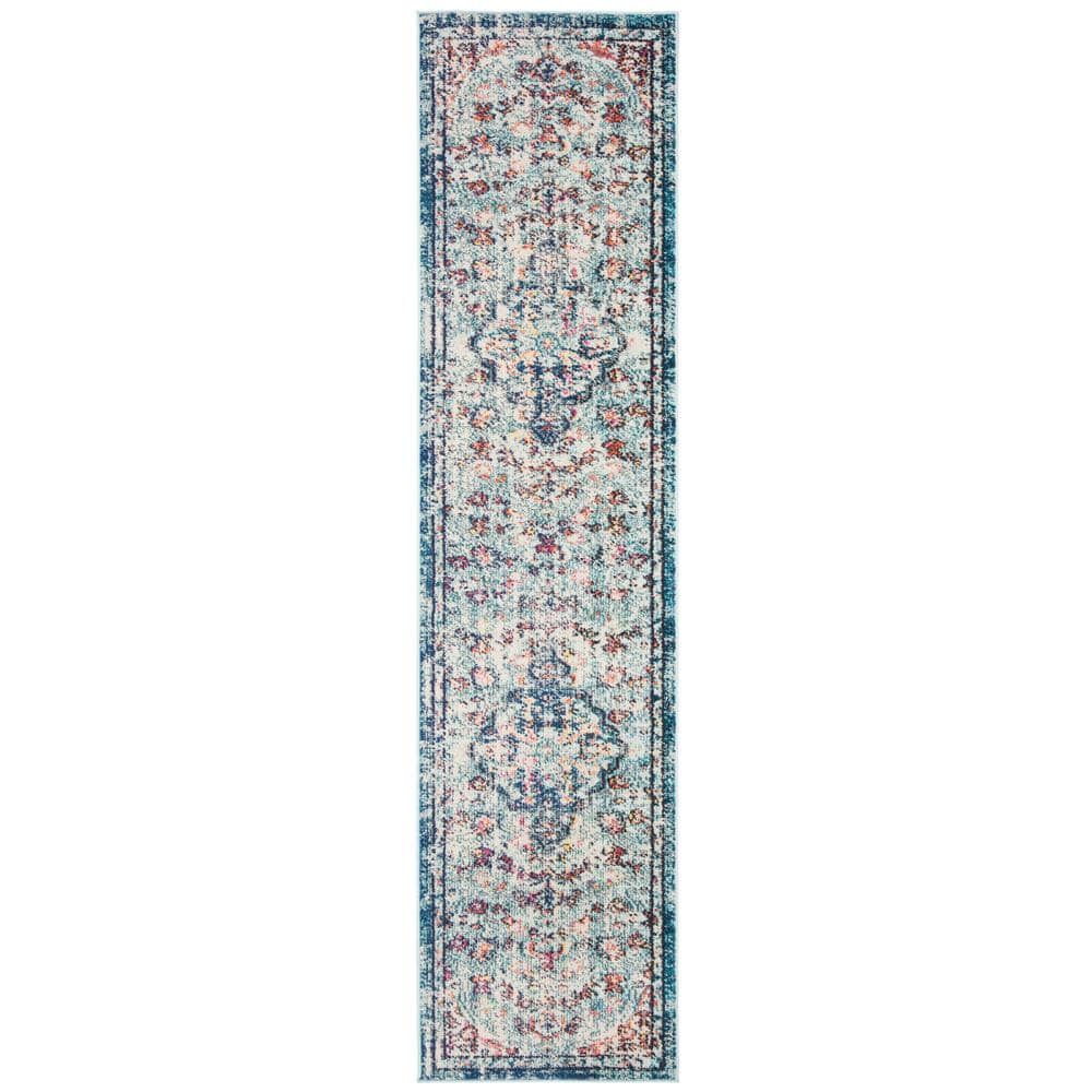 Madison Navy and Light Blue Synthetic Runner Rug, 2'2" x 6'