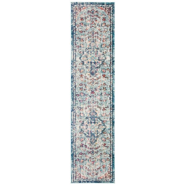 SAFAVIEH Madison Navy/Light Blue 2 ft. x 8 ft. Border Runner Rug