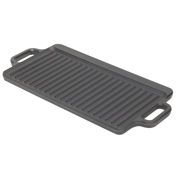 Home Basics Cast Iron Skillet Griddle (Black) Iron Griddle For Pancakes,  Bacon, Burgers, and More | Nonstick Large Cast Iron Griddle With Handles 