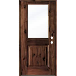 32 in. x 80 in. Rustic Knotty Alder Wood Clear Glass Half-Lite Red Mahogony Stain Left Hand Single Prehung Front Door