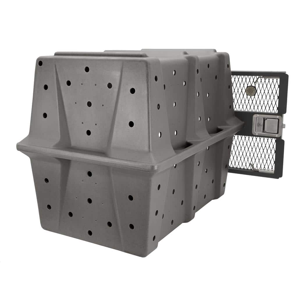 Small Gray Military-Grade Plastic Dog Crate with Stainless Steel Door