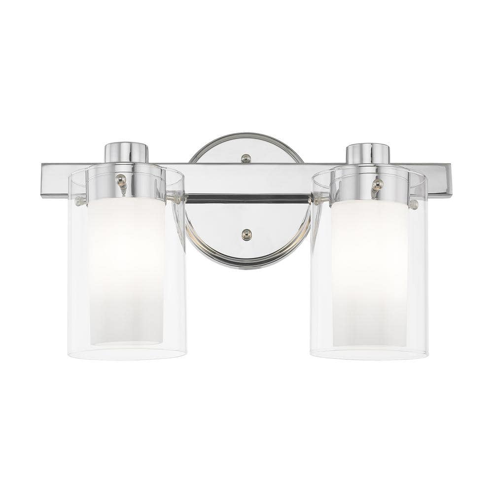 Sleek Sophistication Polished Chrome 2-Light Vanity with Double-Glass Effect