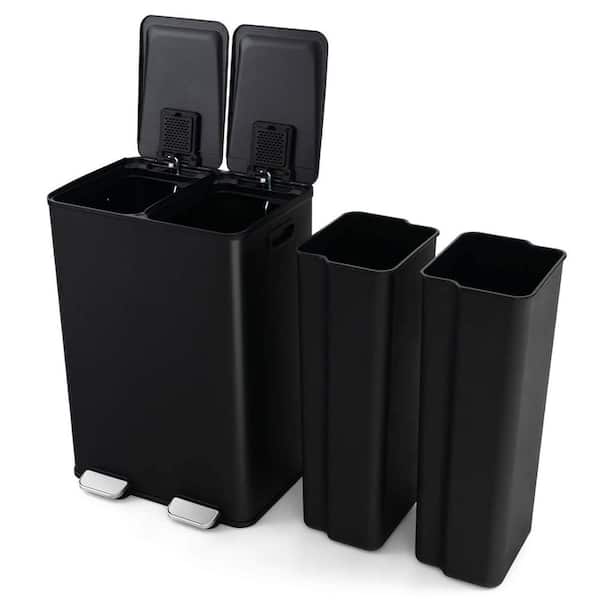 Costway 16 gal. Metal Household Trash Can Step Lid in Black