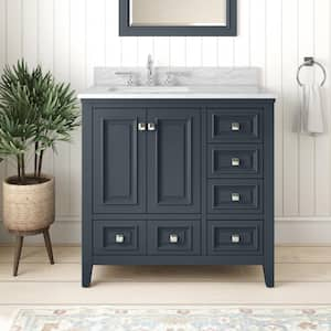 Graydon 36 in. Freestanding Steel Grey Bath Vanity with White Natural Carrara Marble Top Assembled