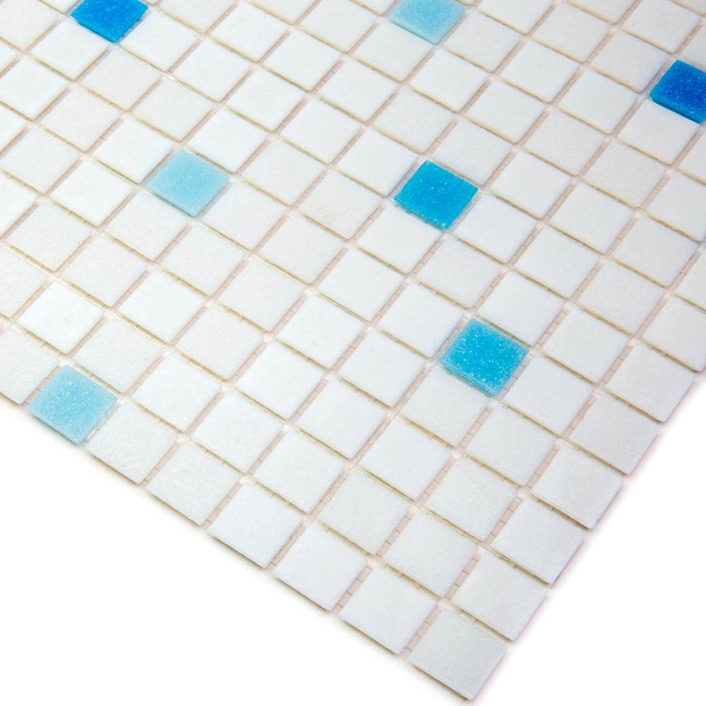 Mingles 12" x 12" Glossy Blue and White Glass Mosaic Tile
