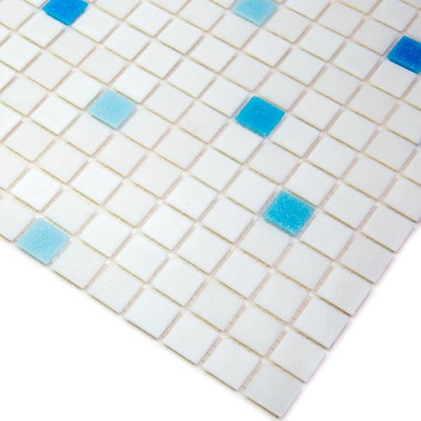 Mingles 12 in. x 12 in. Glossy White and Blue Glass Mosaic Wall and Floor Tile (20 sq. ft./case) (20-pack)