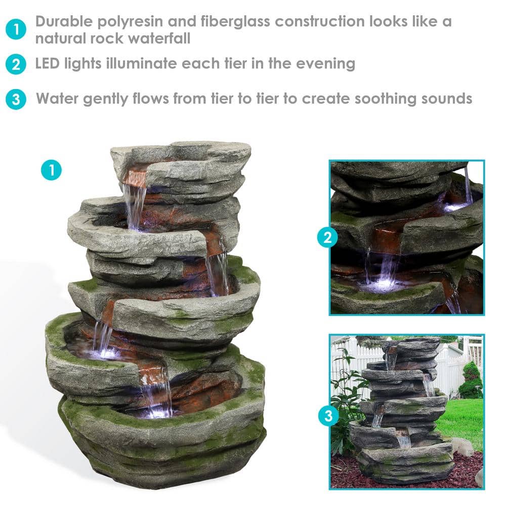Sunnydaze 31" Gray and Green Polyresin Cobblestone Waterfall Fountain