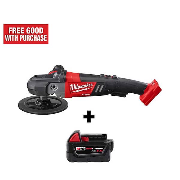 Milwaukee M18 FUEL 18V Lithium-Ion Brushless Cordless 7 in. Variable Speed Polisher with M18 5.0 Ah Battery
