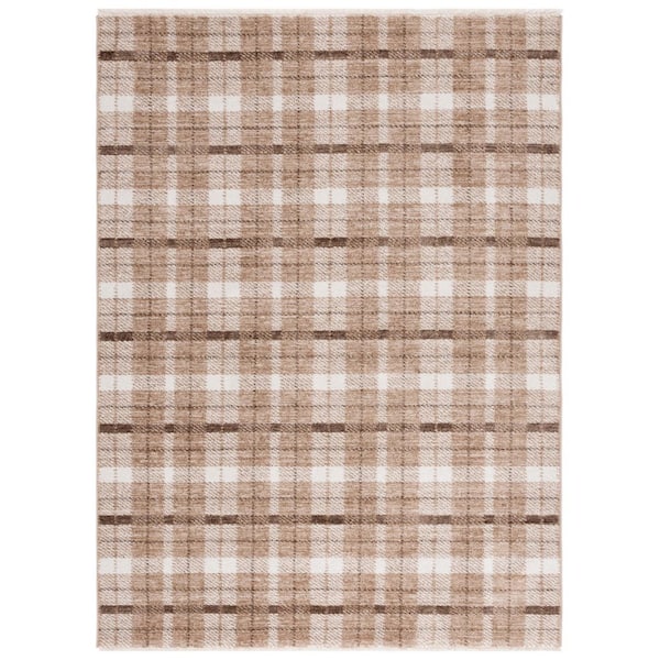 Oxford Plaids 4 ft. x 6 ft. Beige/Brown Geometric Plaid Area Rug