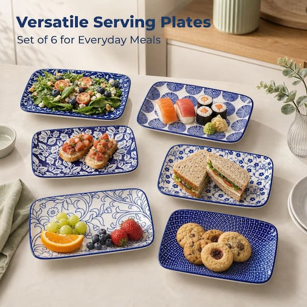 Wudkey 8 in. Ceramic Rectangular Salad Plates Set of 6, Vintage