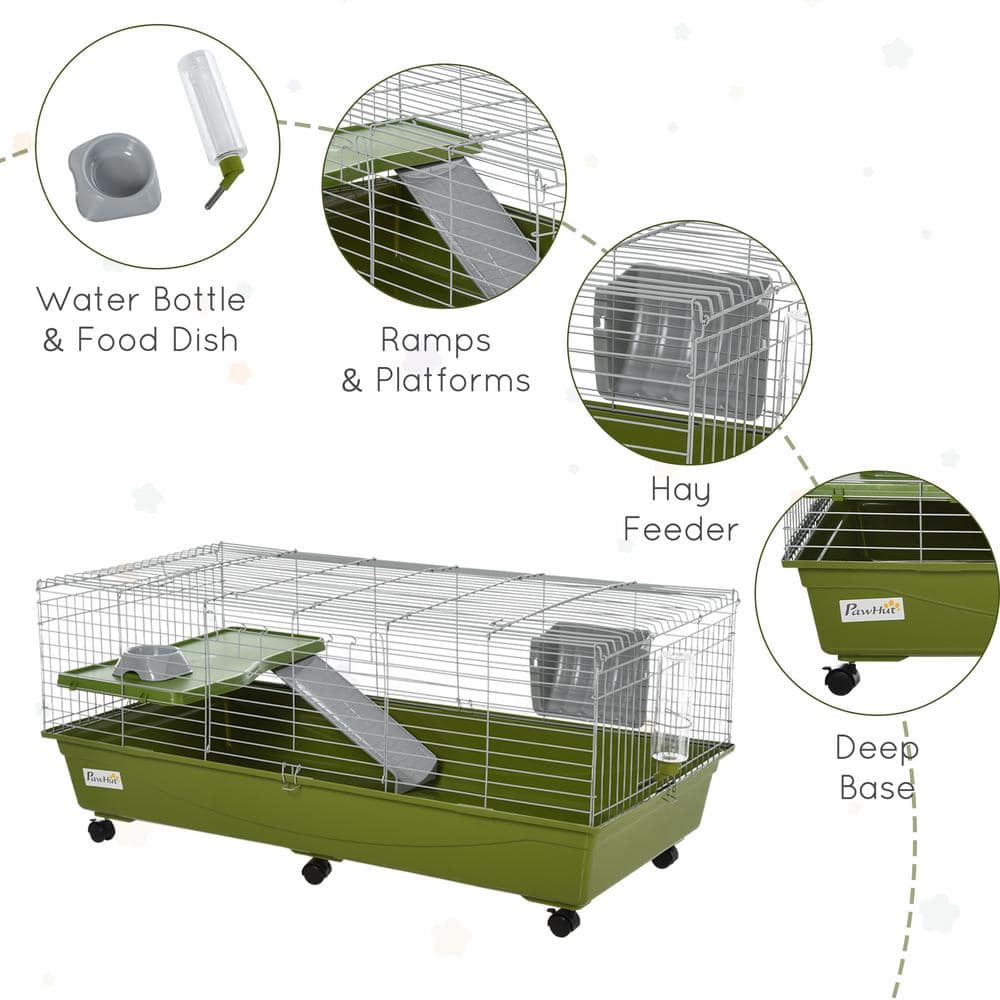 Green Small Animal Cage with Ramp and Platform