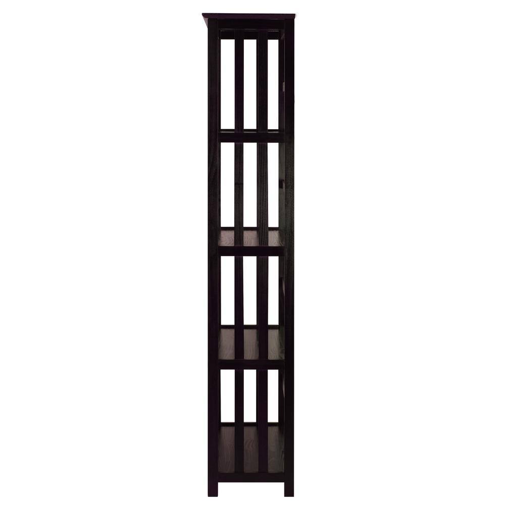 Espresso Brown Solid Wood 5-Shelf Mission Bookcase