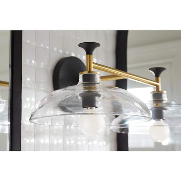 Tone 2 Light Black with Brass Trim Indoor Bathroom Vanity Light Fixture, UL Listed