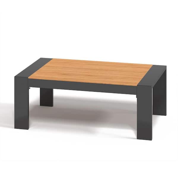Sizzim Patio Coffee Table Rectangular with Aluminum Frame Wood