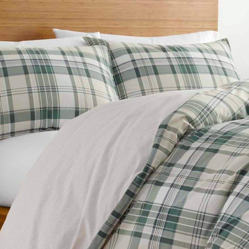King White and Green Cotton Reversible Comforter Set