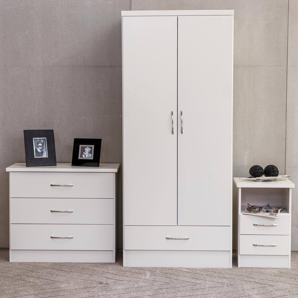 White Engineered Wood Modern 2-Drawer Nightstand with Open Shelf