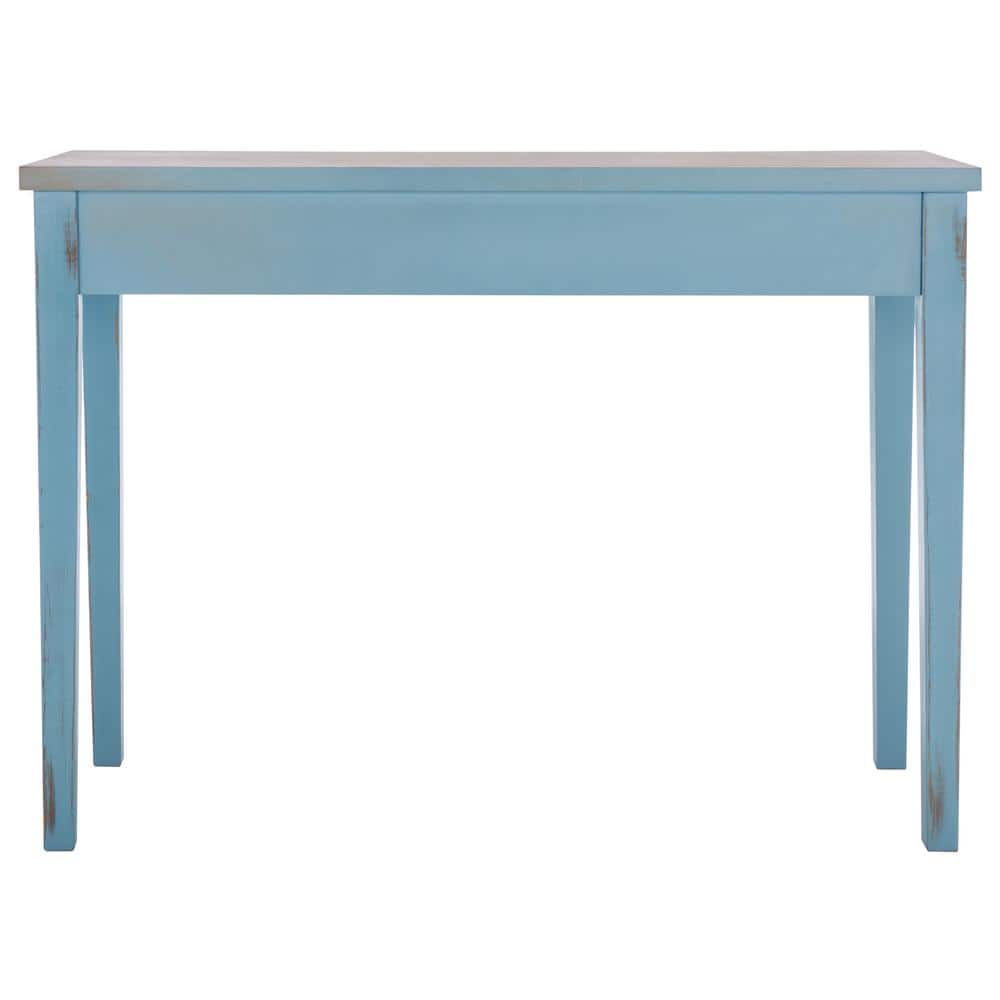 Blue and Oak Wood Console Table with Storage Drawer