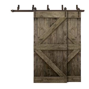 60 in. x 84 in. K Series Bypass Espresso Stained Solid Pine Wood Interior Double Sliding Barn Door with Hardware Kit