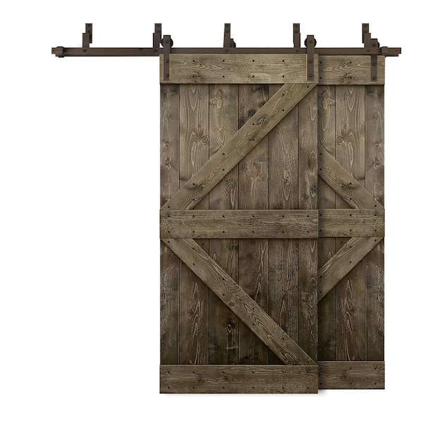 CALHOME 76 in. x 84 in. K Series Bypass Espresso Stained Solid Pine Wood Interior Double Sliding Barn Door with Hardware Kit