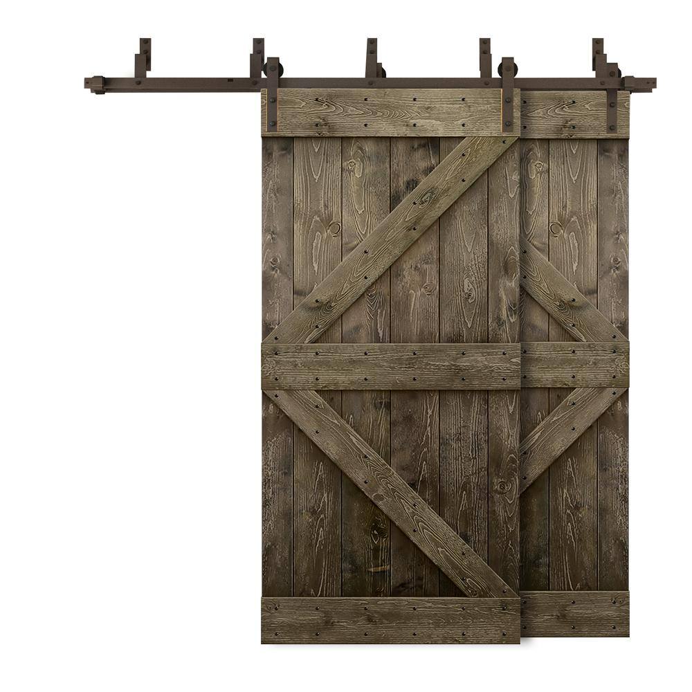 Espresso Stained Solid Pine Double Sliding Barn Door Kit with Oil Rubbed Bronze Hardware