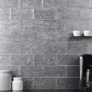Demure Black 4.37 in. x 8.74 in. Polished Glass Wall Tile (5.3 sq. ft./Case)