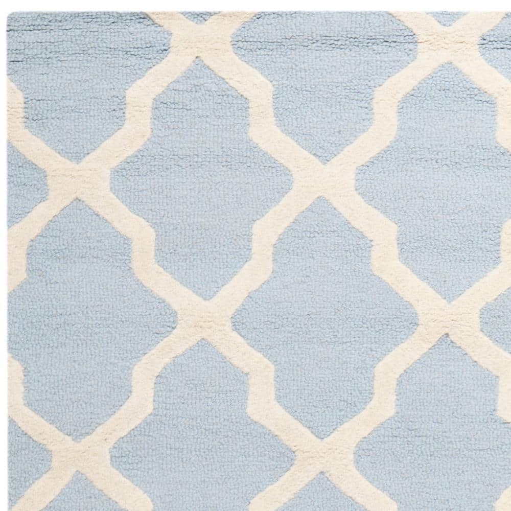Light Blue and Ivory Hand-Tufted Wool Area Rug, 8' x 10'