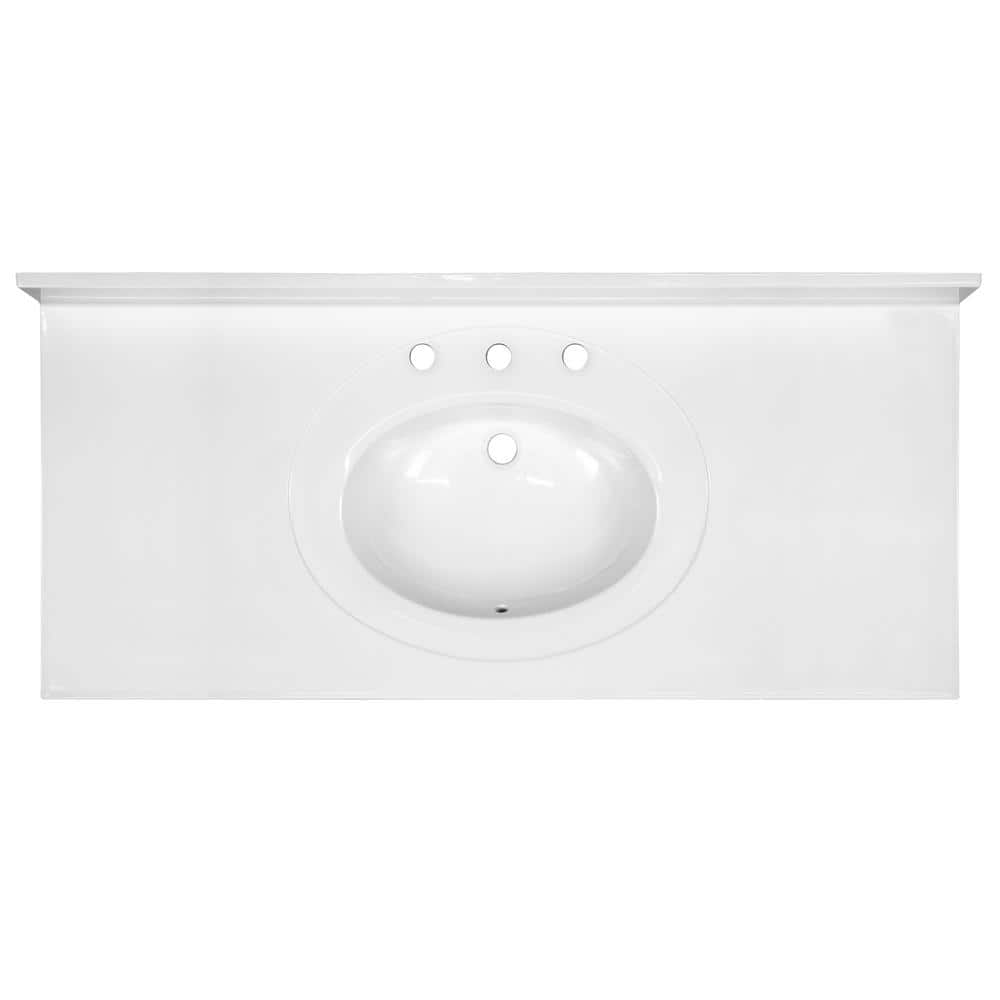Solid White Cultured Marble 49-Inch Vanity Top with Integrated Backsplash