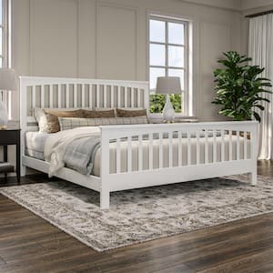 Brooklyn White Solid Wood Frame King Foundation Bed with Matching Footboard