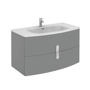 Cali 39 in. W x 19 in. D x 21 in. H Bath Vanity in Gray with White Porcelain Top with White Sink